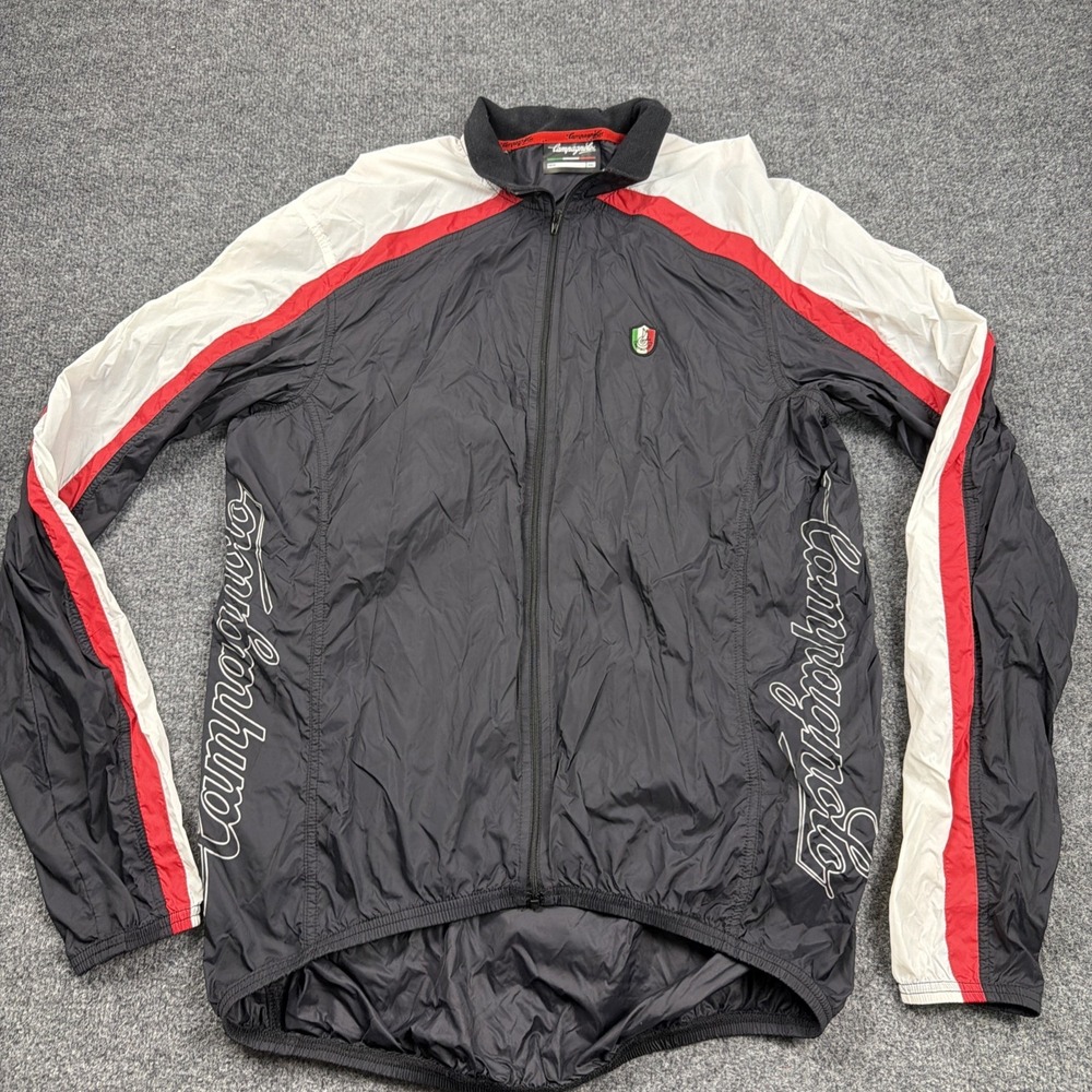 Campagnolo Cycling Jacket Mens XXL Black Windbreaker Full Zip Italian Flag Campy